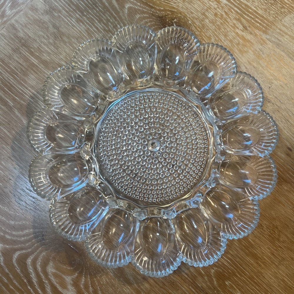 Vintage Indiana Glass Hobnail Clear Glass Deviled Egg Tray 11.25" Serving Plate